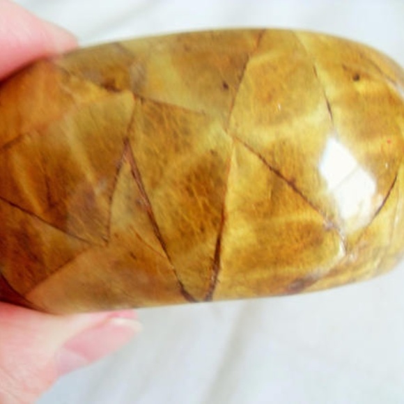 Vintage Mod Jewelry - Lucite Mosaic Glow Yellow Brown Bangle Bracelet,